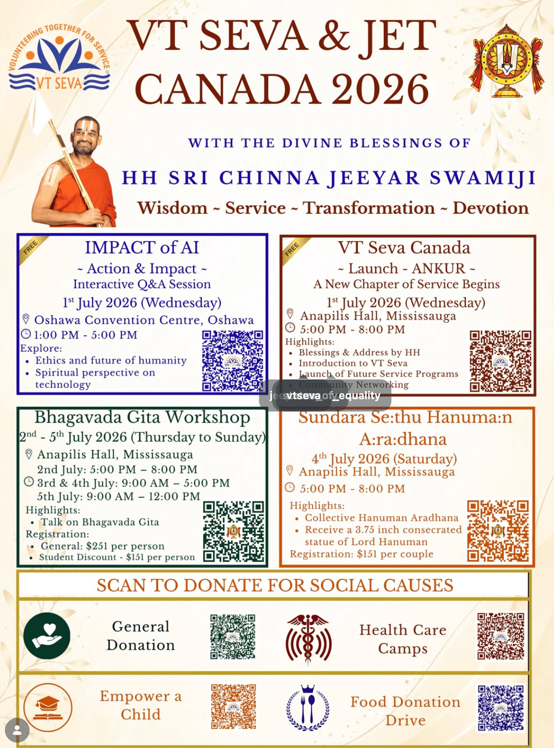 VT Seva and JET Canada 2026 event flyer